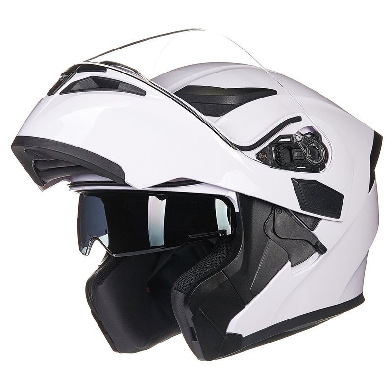 ILM Motorcycle Dual Visor Flip up Modular Full Face Helmet DOT 6 Colors Model 902 (XL, White) - Image 1